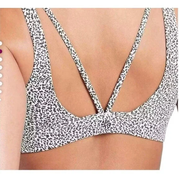 Athleta Exhale Animal Leopard Print Sports Bra Size Small Gray Black Cross Back - Picture 3 of 9